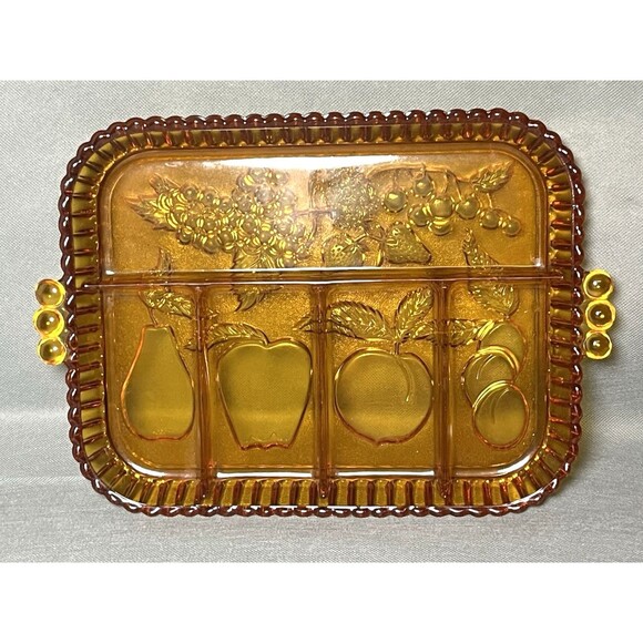 Vintage Indiana Amber Depression Glass Fruit Platter Serving Divided Tray - Picture 1 of 10